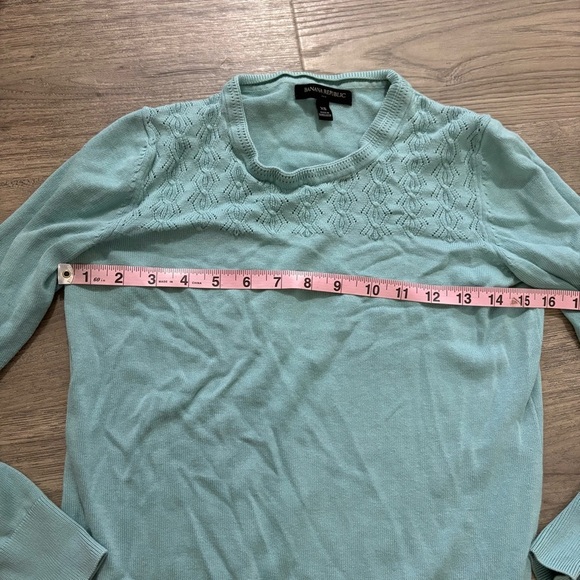 Banana Republic Aqua Blue Sweater Womens Sz XS Cotton Blend Pullover Crew Neck - Picture 7 of 9